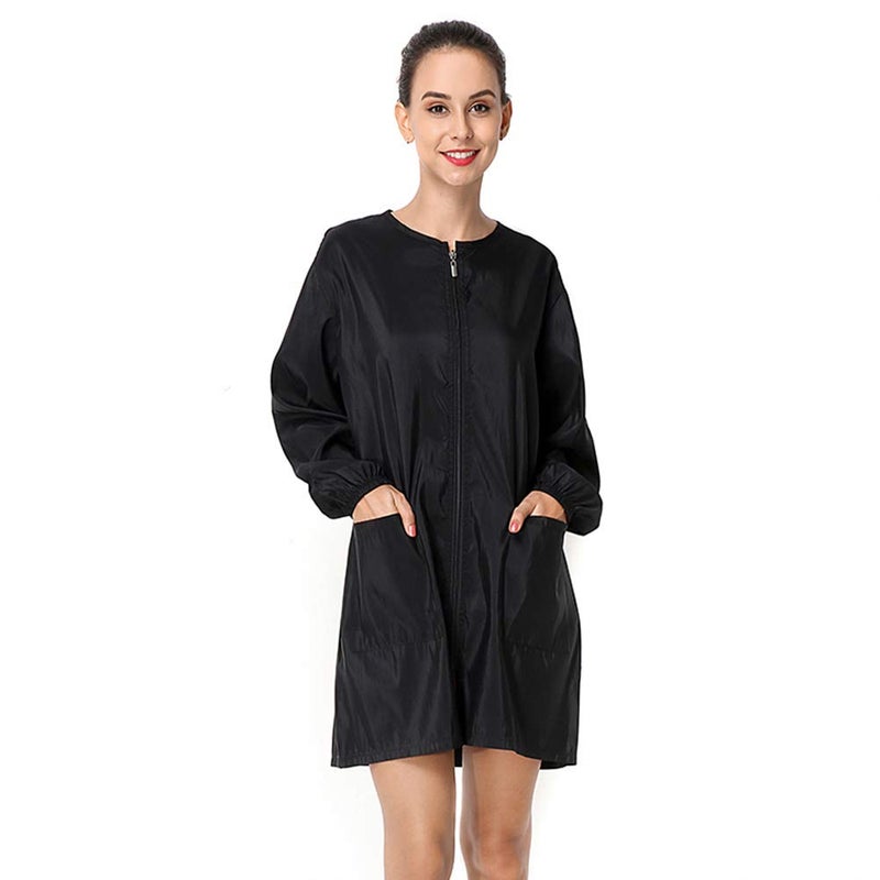 Exttlliy Polyester Fabric Professional Salon Smock Stylist Jacket Waterproof Haircut Cape Barber Apron (Black, M) - Image 1
